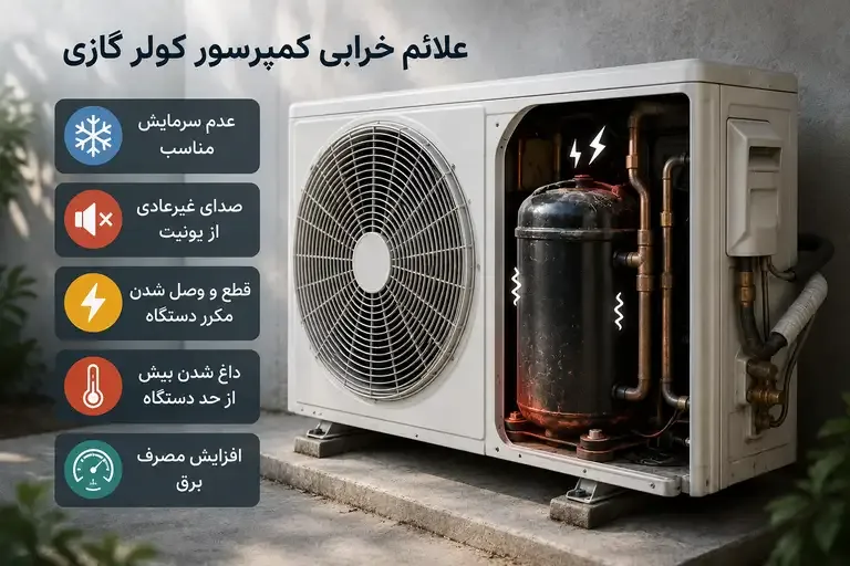 علائم خرابی کمپرسور کولر گازی: ۱۰ نشانه هشداردهنده که باید جدی بگیرید