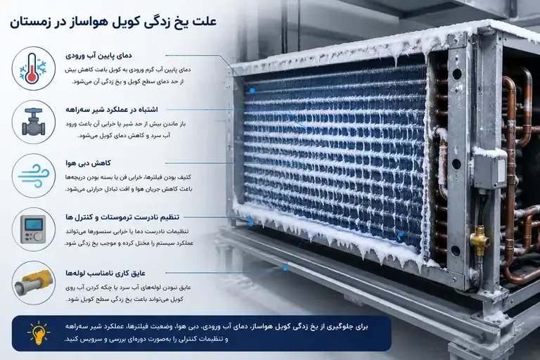 یخ‌زدگی کویل هواساز در زمستان؛ چرا اتفاق می‌افتد و چگونه از ترکیدن کویل جلوگیری کنیم؟
