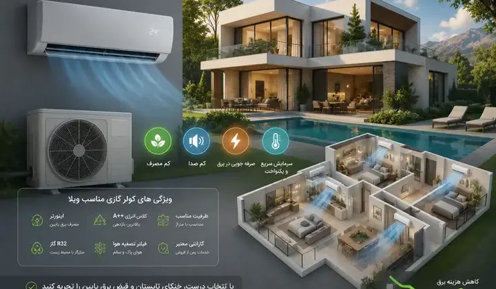 بهترین کولر گازی کم‌مصرف برای ویلای ۲۰۰ متری چیست؟ راهنمای خرید برای کاهش هزینه برق در تابستان